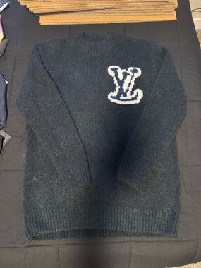 Men's Black Knit Sweater with Contrasting Logo LOUIS VUITTON BIG XL